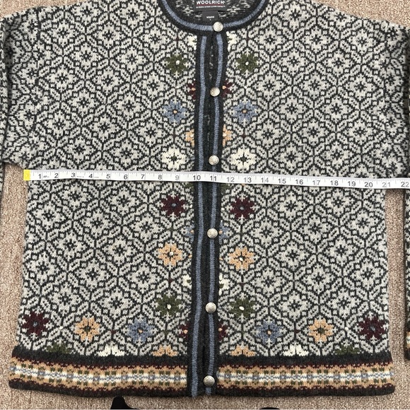 Vintage Woolrich Sweater Women Sz L Large Cardigan Wool Fair Isle Metal Buttons - Picture 7 of 10